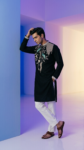 Premium Black Kurta Pant with Intricate Peacock Thread Work & Floral Embroidery