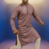 Designer dusty rose Lucknowi style kurta for men with intricate mirror work (1)