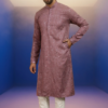 Designer dusty rose Lucknowi style kurta for men with intricate mirror work (1)