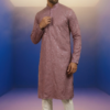 Designer dusty rose Lucknowi style kurta for men with intricate mirror work (1)