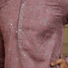 Designer dusty rose Lucknowi style kurta for men with intricate mirror work (1)