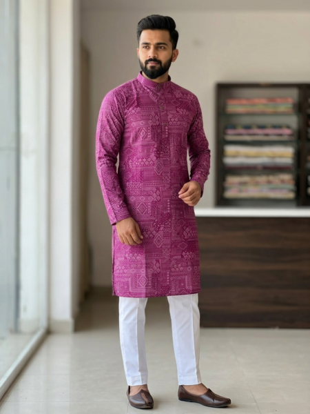 Men's Traditional Geometric Print Kurta for Men