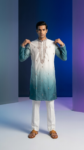 Wedding Traditional Look Green Shaded Kurta Pant for Mens Wear