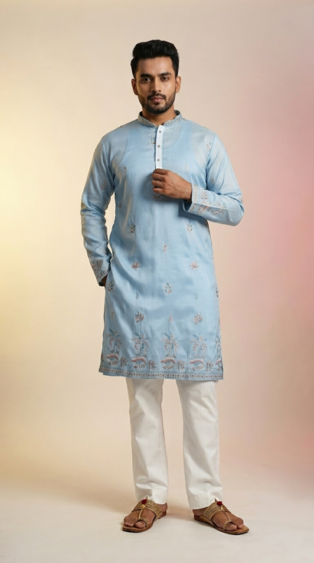 Sky Kurta for Men Wedding Style With Pant