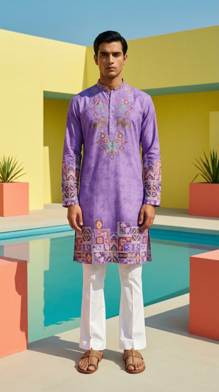 Wedding Purple Kurta Pant for Mens Wear