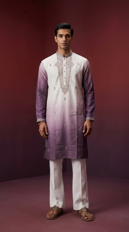 Wedding Traditional Look Wine Shaded Kurta Pant for Mens Wear