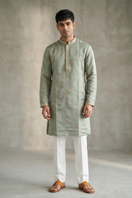 Pista Embroidered  Kurta With Pent