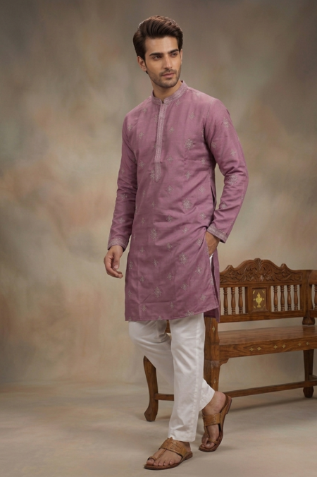 Pink Embroidered Kurta With Pent