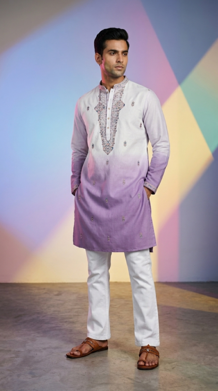 Wedding Traditional Look Light Purple Kurta Pant for Mens Wear
