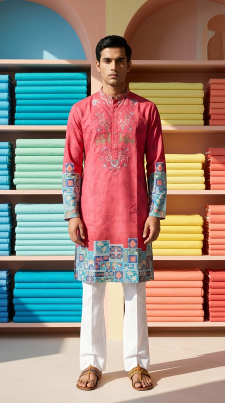 Wedding Red Kurta Pant for Mens Wear
