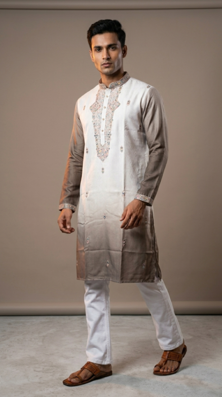 Wedding Traditional Look Brown Shaded Kurta Pant for Mens Wear