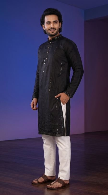 Black Kurta for Men Wedding Style With Pant