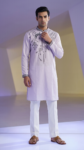 Men’s Pastel Lavender Embroidered Kurta Pant - Slim Fit Ethnic Wear