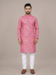 Men's Pink Cotton Geometric Printed Kurta for Ethnic Wear