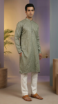 Men's Sage Green Embroidered Kurta with Sequin Work for Weddings (1)