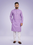 Men's Traditional Lavender Printed Kurta - Ethnic Wear for Weddings & Festivals