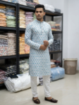 Men's Traditional Sky Blue Geometric Print Kurta | Ethnic Kurta for Men