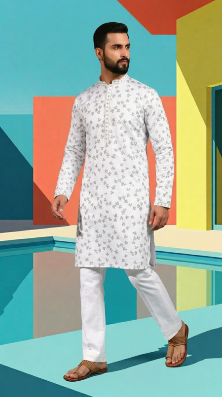 Men’s Designer White Kurta Pant - Casual & Festive Wear