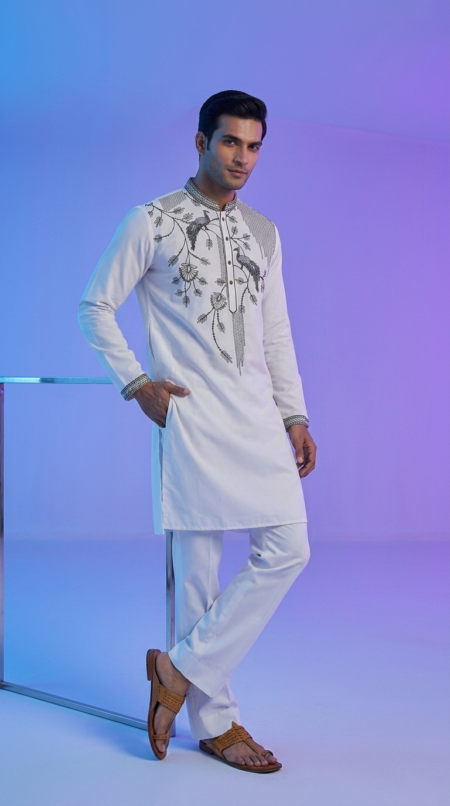 Men's White Embroidered Kurta Pant for Weddings and Festivals, Designer Ethnic Wear
