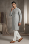 Premium Grey Embroidered Men's Ethnic Kurta Pant – Wedding & Occasion Wear