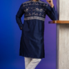 Stylish navy blue men's kurta with elephant print and mandarin collar (1)