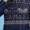 Stylish navy blue men's kurta with elephant print and mandarin collar (1)