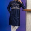 Stylish navy blue men's kurta with elephant print and mandarin collar (1)