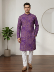 Men's Slim Fit Geometric Pattern Kurta - Purple Traditional Wear for Occasions