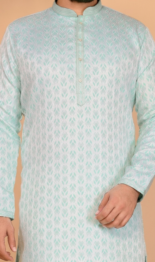 men-sea-green-printed-kurta-white-trousers (1)