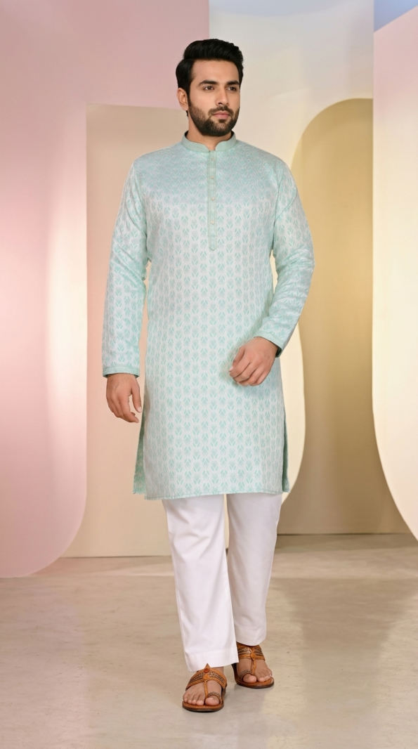 men-sea-green-printed-kurta-white-trousers (1)