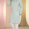 men-sea-green-printed-kurta-white-trousers (1)