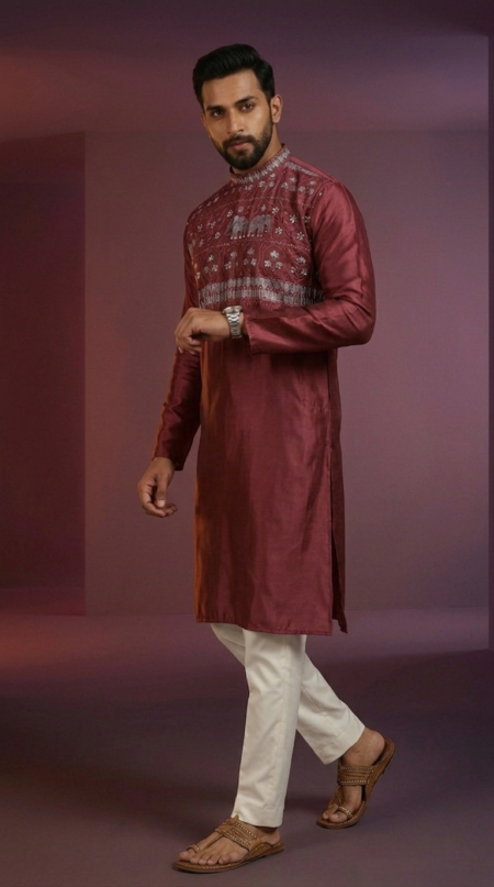 wine-silk-men-kurta-elephant-embroidery (1)