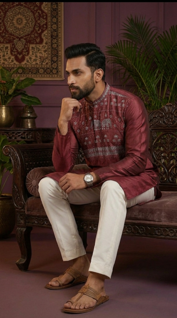 wine-silk-men-kurta-elephant-embroidery (1)