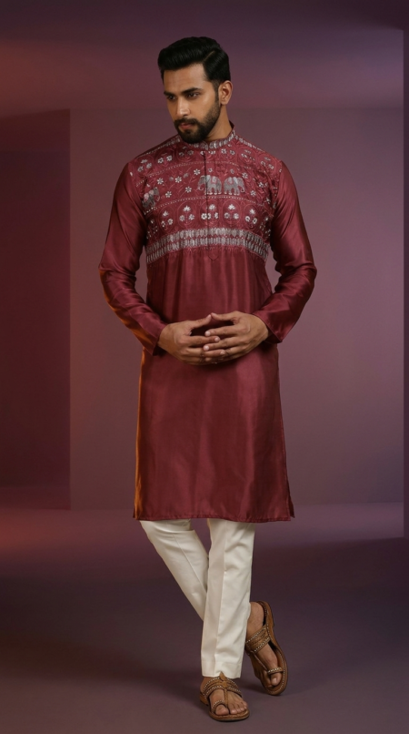 wine-silk-men-kurta-elephant-embroidery (1)
